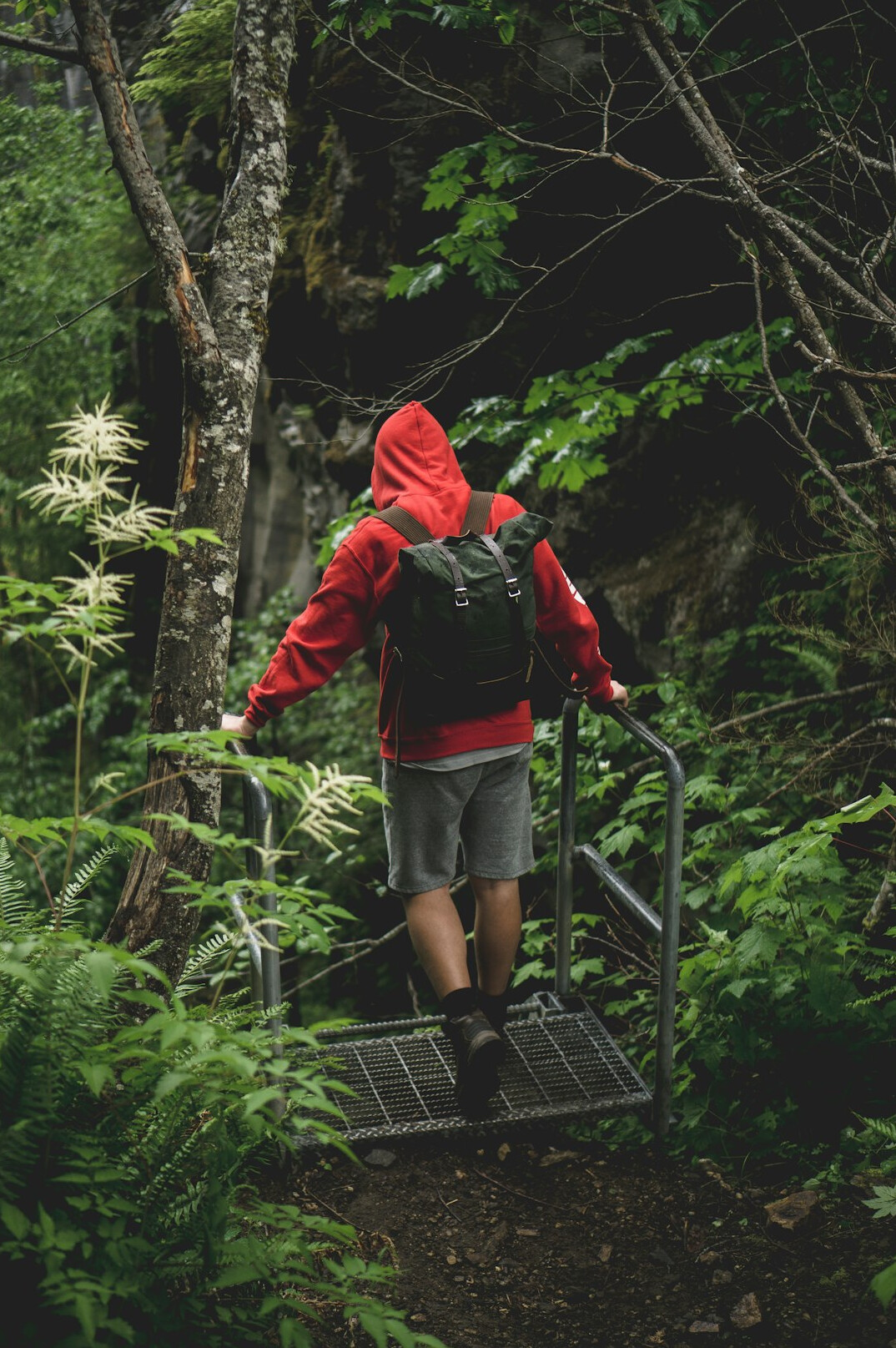 person overcoming obstacle hiking
