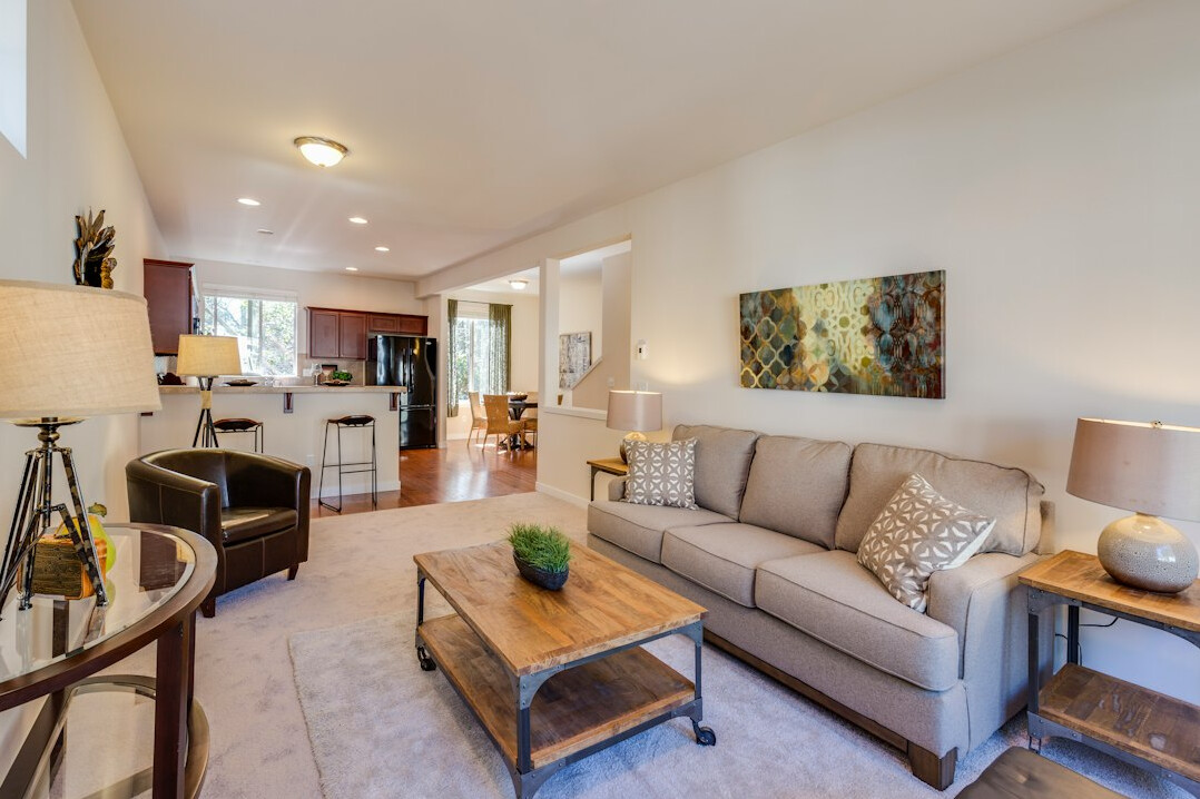 Cozy living room with a sofa and armchair for conversation